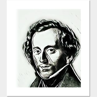 Felix Mendelssohn Black and White Portrait | Felix Mendelssohn Artwork 3 Posters and Art